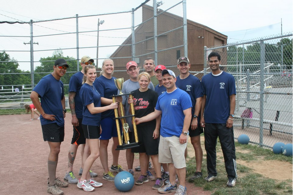 thurman campbell group are the winning champs of clarksville young professionals kickball tournement